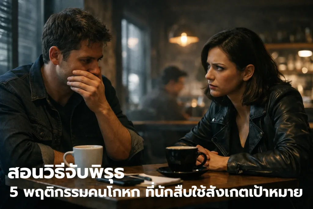 ผู้ชายกำลังพูดคุยกับผู้หญิงด้วยสีหน้ามีความลับ การสังเกตพฤติกรรมคนโกหก